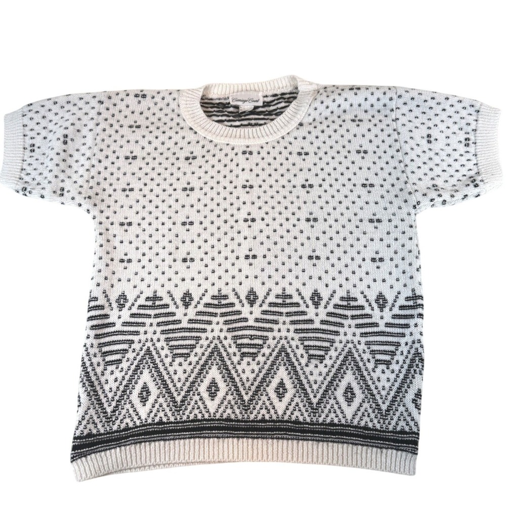 Vintage Carriage Court Knit Sweater Short Sleeve Aztec Women's Small Made in USA
